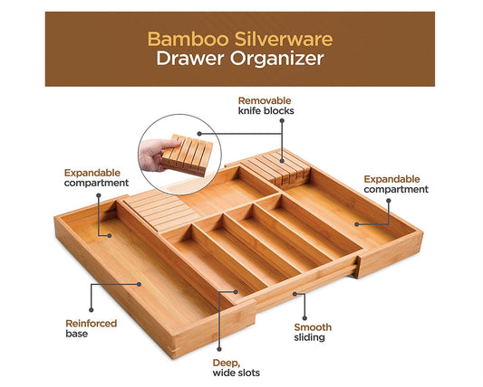 Organizador de utensilios para cajones de cocina - Bambú