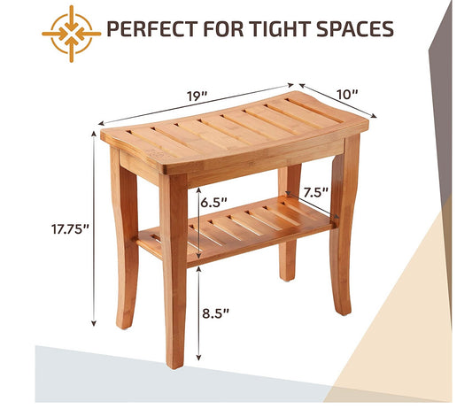 Bamboo Shower Bench with Shelf