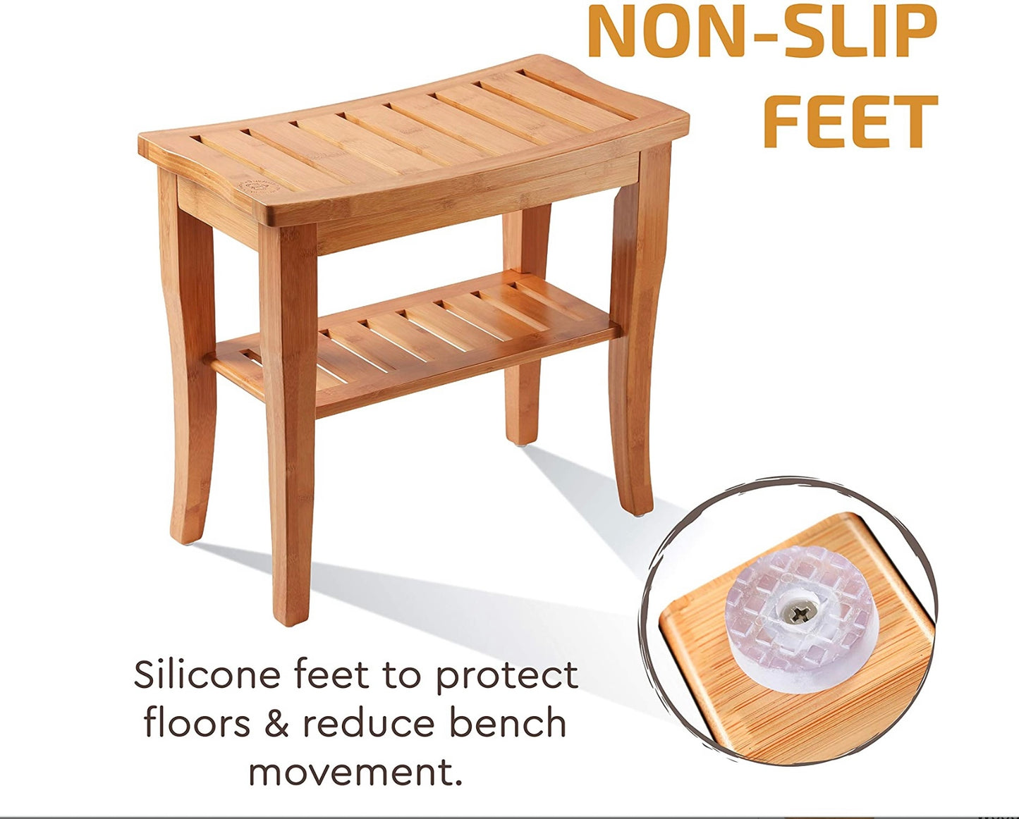 Bamboo Shower Bench with Shelf