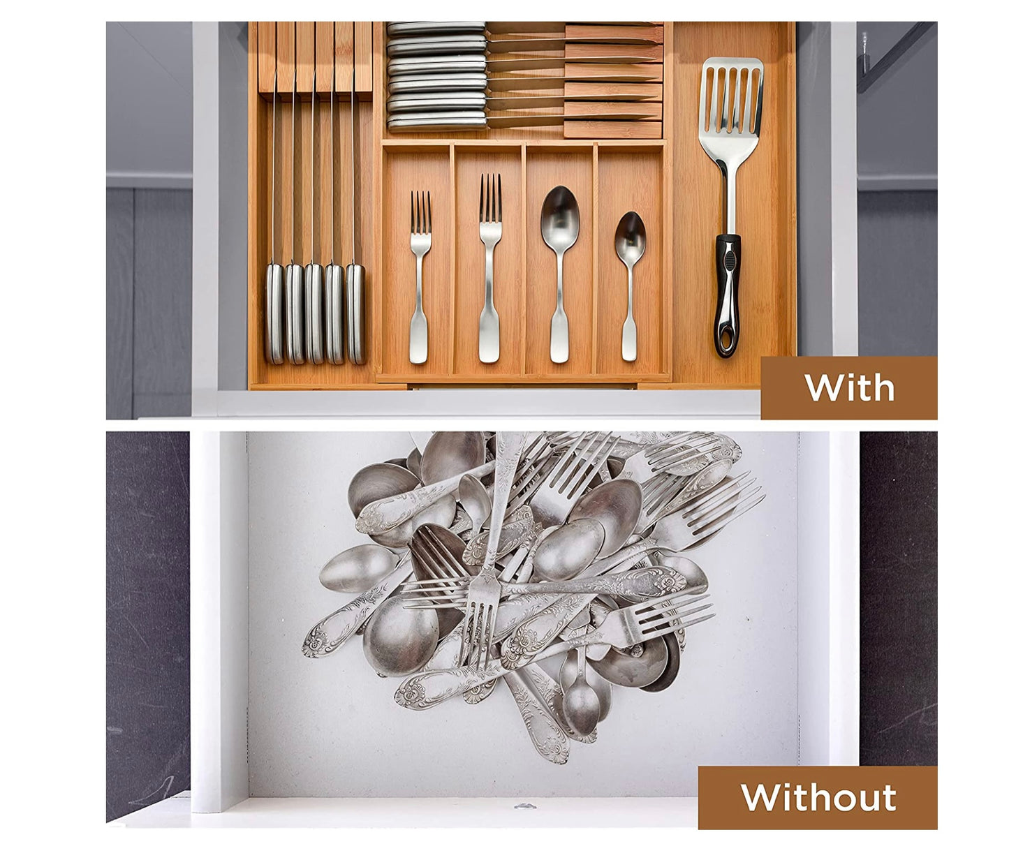 Organizador de utensilios para cajones de cocina - Bambú