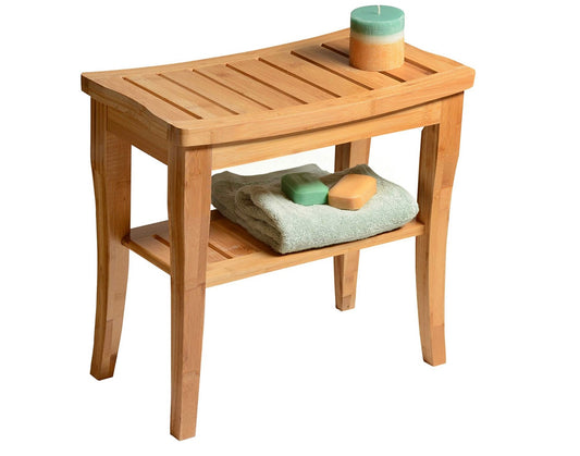 Bamboo Shower Bench with Shelf