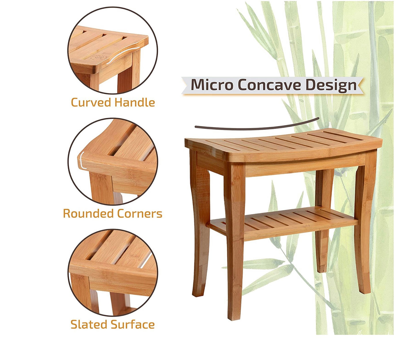 Bamboo Shower Bench with Shelf